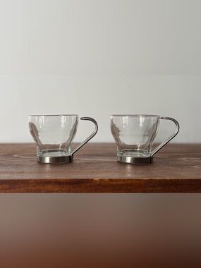 Espresso Coffee Cup Glass Clear with Metal Handle 3.5 Oz